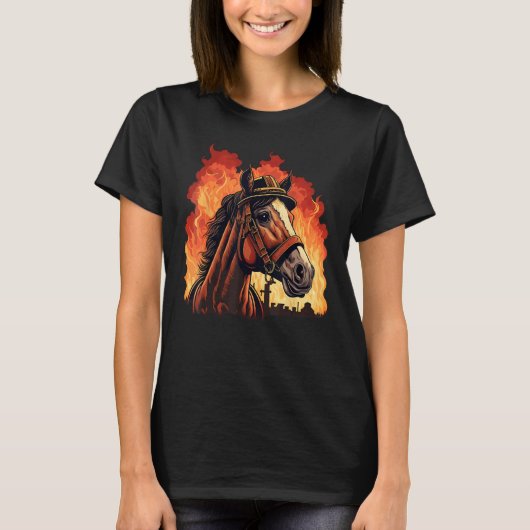 T-shirt Pompier à cheval sur cheval de pompier (Devant)