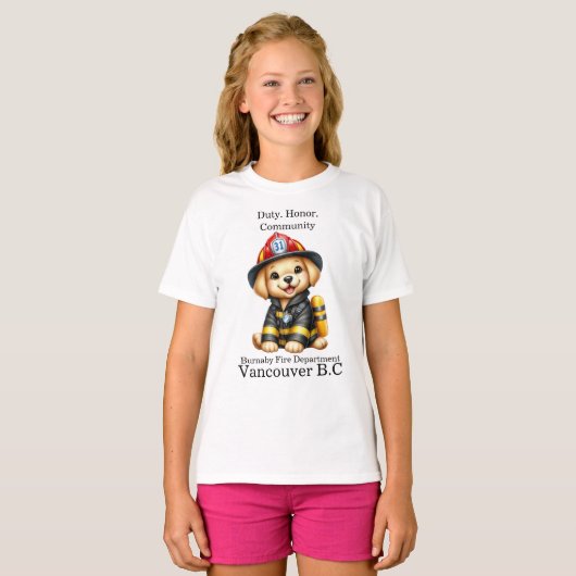 T-shirt Pompier à chiot prêt à l'action ! (Devant entier)