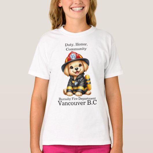 T-shirt Pompier à chiot prêt à l'action ! (Devant)