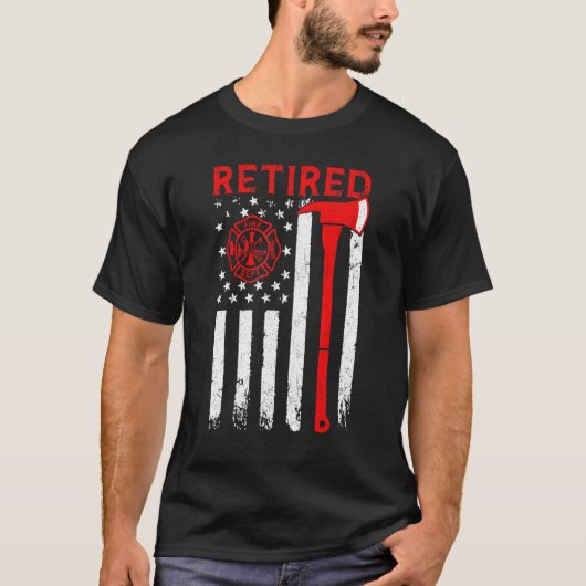 T-shirt Pompier à la retraite Thin Red Line Hache Drapeau (Devant)