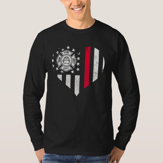 T-shirt Pompier American Flag Heart Patriotic Fireman (Devant)