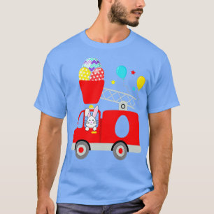 T-shirt Pompier Camion de Pâques Oeuf Cute Bunny Pompier