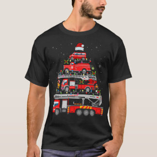 T-shirt Pompier Camion feu Noël Lumières Arbre Père Noël