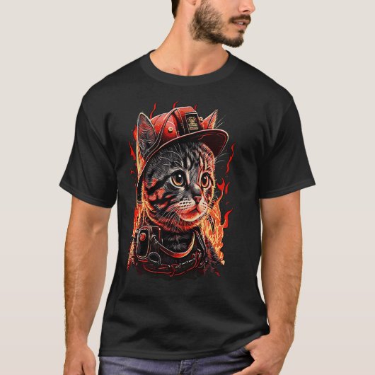 T-shirt Pompier Chat Kitten Casque pompier (Devant)