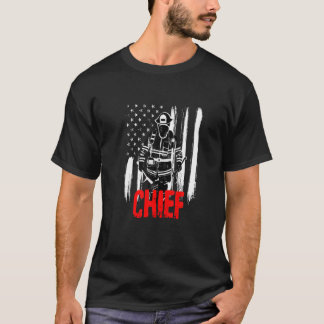 T-shirt Pompier Chef - Pompier Avec Drapeau Cadeau