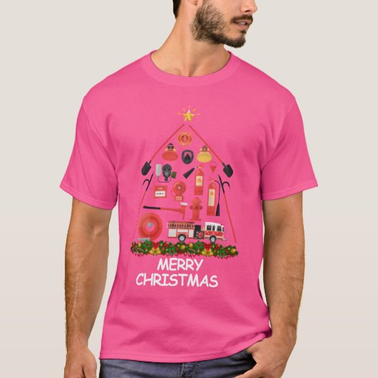 T-shirt Pompier Christmasree Joyeux Noël drôle (Devant)