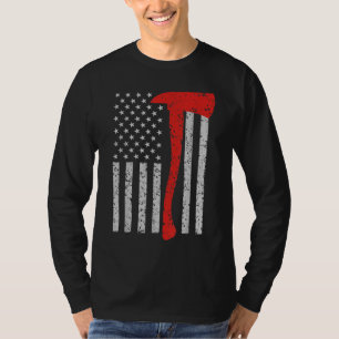 T-shirt Pompier Drapeau Américain Ax Mince Red Line Patrio