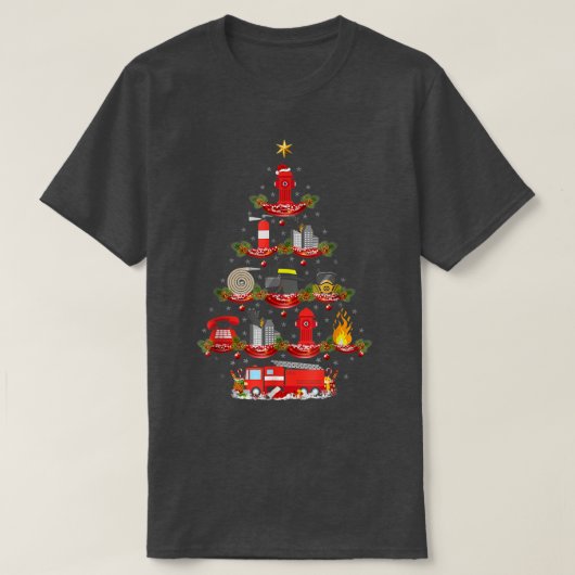 T-shirt Pompier Éclairage Pompier Arbre de Noël (Design devant)