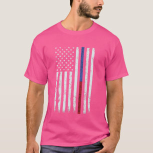 T-shirt Pompier et policier Mince Ligne rouge et bleue
