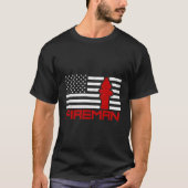 T-shirt Pompier Fireman Drapeau Américain Cadeau Long Manc (Devant)