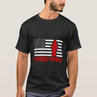 T-shirt Pompier Fireman Drapeau Américain Cadeau Long Manc