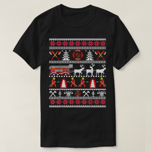 T-shirt Pompier laide pull de Noël, pompier D (Design devant)