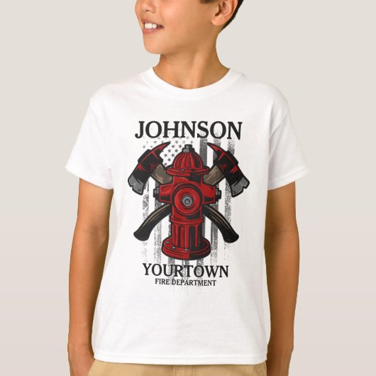 T-shirt Pompier NOM Fire Department Hydrant USA Drapeau (Devant)