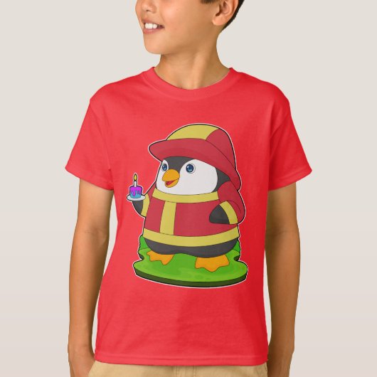 T-shirt Pompier Penguin Service des incendies d'anniversai (Devant)