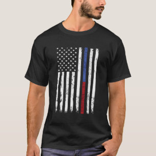 T-shirt Pompier Police Officier Mince Red Blue Line Usa