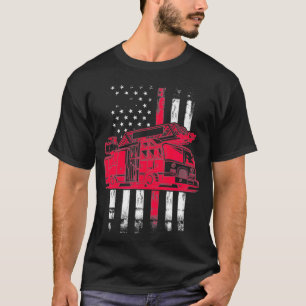 T-shirt Pompier Pompier Camion Feu Drapeau américain mince