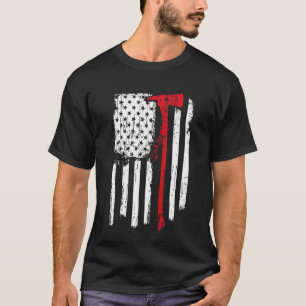 T-shirt Pompier Red Line Drapeau Américain Avec Pompier Ax