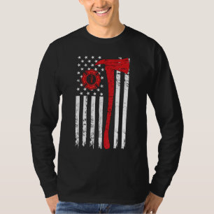 T-shirt Pompier Wildland Ax American Flag Fireman