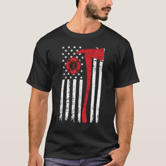 T-shirt Pompier Wildland Ax American Flag Fireman (Devant)