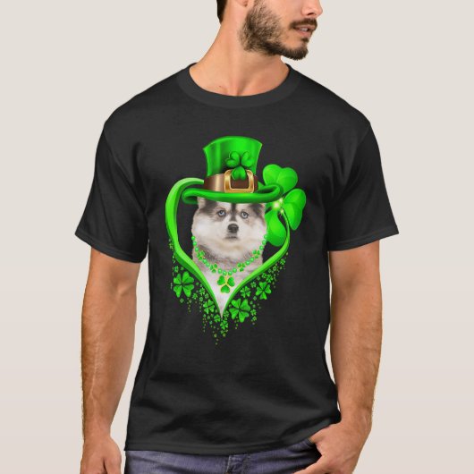 T-shirt Pomsky Dog St Patricks Day Lover Irish Shamrock (Devant)