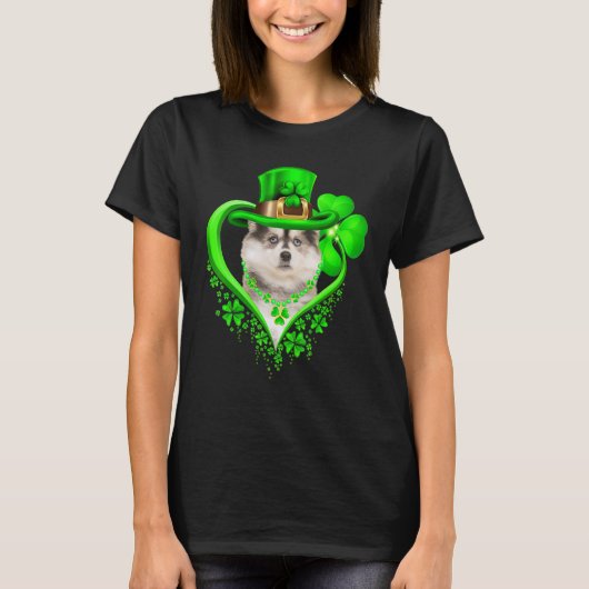 T-shirt Pomsky Dog St Patricks Day Lover Irish Shamrock (Devant)