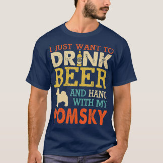 T-shirt Pomsky Papa Boit De La Bière Accroché Avec Des Chi