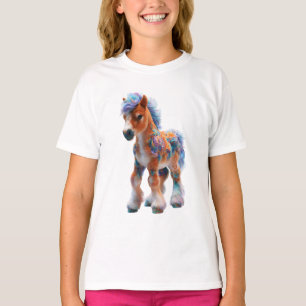T-shirt Poney Enfants Fantaisie Barbe à Papa Arc-en-Ciel