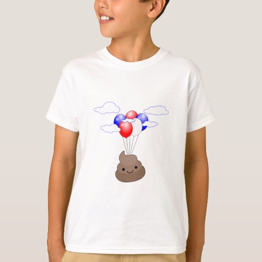 T-shirt Poo Emoji Voler Avec Ballons (Devant)
