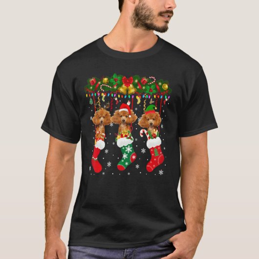 T-shirt Poodé Dans Le Sock Xmas Reindeer Père Noël Elf Chi (Devant)