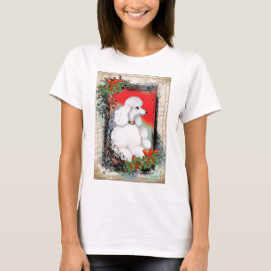 T-shirt Poodle blanc style Vintage de Noël Ringer Tee