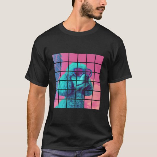 T-shirt Poodle Chien Synthwave Vibe Graphique Drôle (Devant)