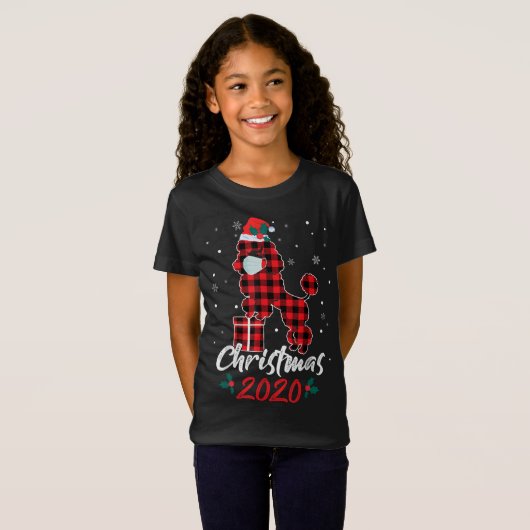 T-Shirt Poodle Christmas 2020 Red Plaid Poodle Chien Père (Devant entier)