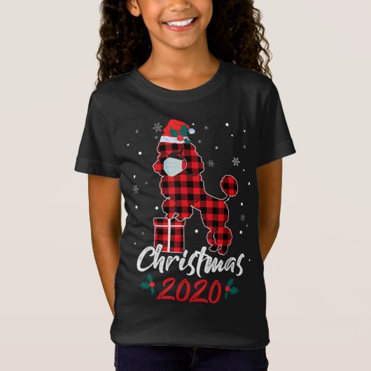 T-Shirt Poodle Christmas 2020 Red Plaid Poodle Chien Père  (Devant)