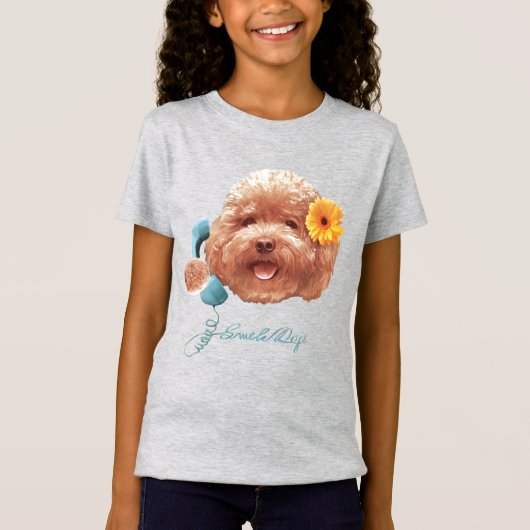 T-Shirt Poodle de jouet avec Fleur et Illustration télépho (Devant)