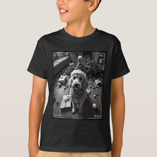 T-shirt Poodle de Noël pris en caméra (Devant)