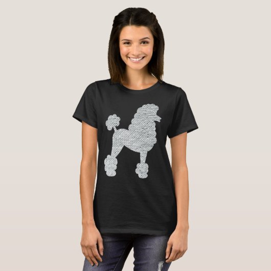 T-shirt Poodle de séquence blanc sur Arrière - plan noir (Devant entier)