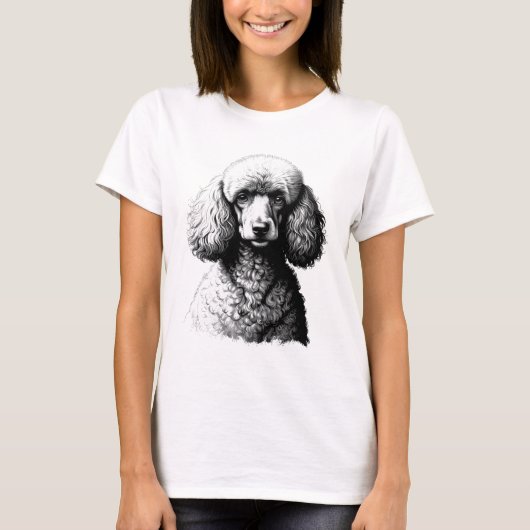 T-shirt Poodle Dog Sketch Art Women’s White Tee (Devant)