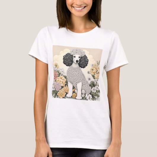 T-shirt Poodle en Fleurs Whimsical (Devant)