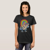 T-shirt Poodle équitation Dinosaur T rex arc en ciel (Devant entier)