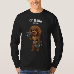 T-shirt Poodle Muscle De Chien Entraînement Avec Dumbbell