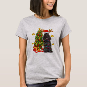T-shirt Poodle noir Père Noël Noël Arbre Lumières Noë
