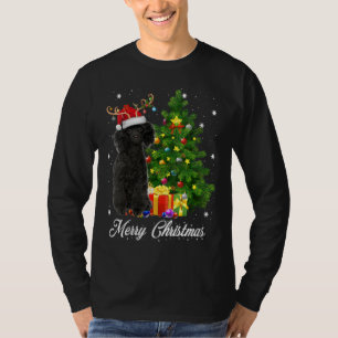 T-shirt Poodle noir Père Noël Noël Arbre Lumières Noël Rei
