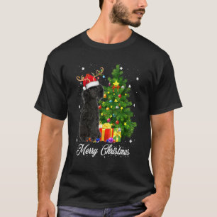 T-shirt Poodle noir Père Noël Noël Arbre Lumières Noël Rei