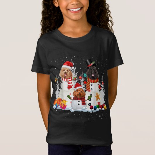 T-Shirt Poodle Snowman lumières de Noël Père Noël Chien Xm (Devant)