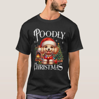 T-shirt Poodle Xmas Unisex Adultes Noir Petit Sleev Court