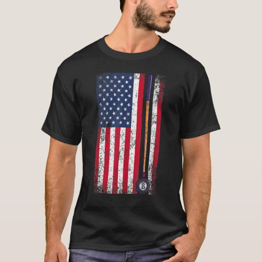 T-shirt Pool Billiards American Flag Gift (Devant)
