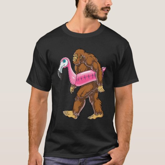 T-shirt Pool Party Bigfoot Flamant rose Sasquatch Rose Flo (Devant)