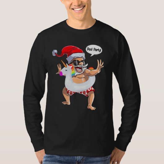 T-shirt Pool Party Santa Unicorn Float Swimming Christmas  (Devant)