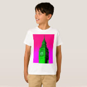 T-shirt Pop Art Big Ben Londres Voyage rose Vert (Devant entier)
