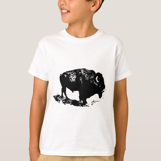 T-shirt Pop Art Black White Buffalo Bison Silhouette (Devant)